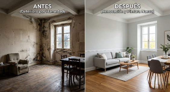 antes y después de pintura en dormitorio